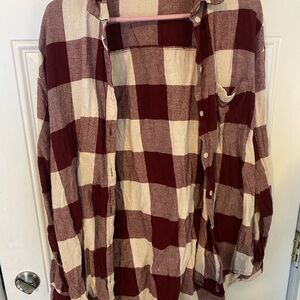 Old Navy Burgundy and Beige Plaid Shirt